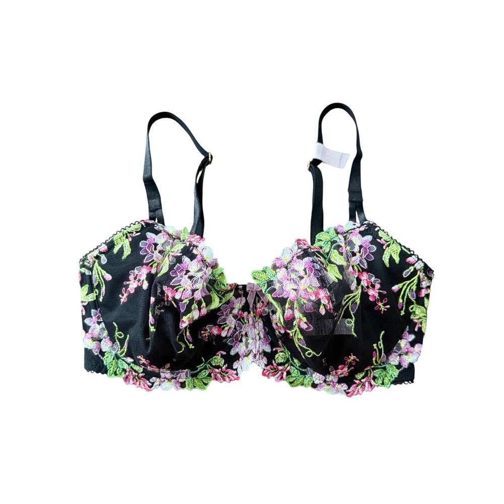 Victoria's Secret Dream Angels Wicked Unlined Uplift Bra 32DD Black Floral NWT